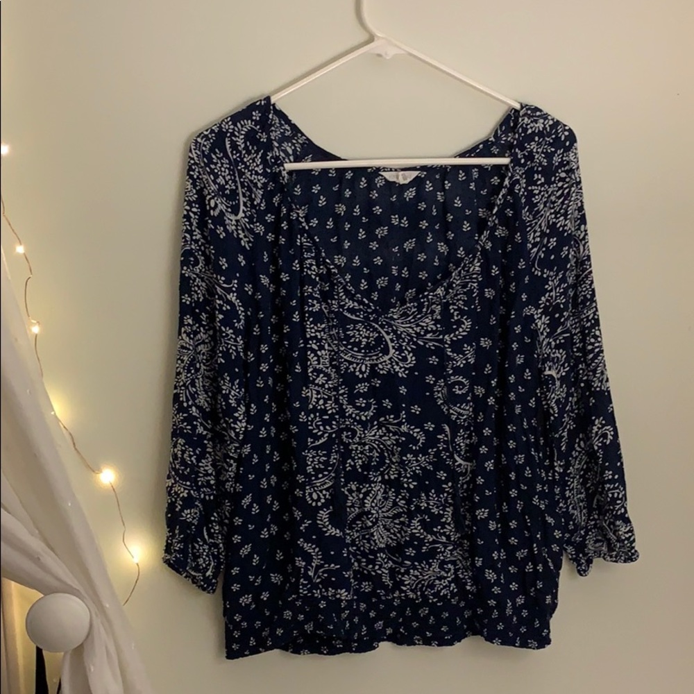Navy blue boho blouse with tassels